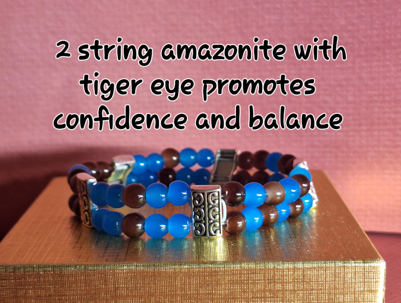 2 String amazonite with tiger eye promotes confidence and balance