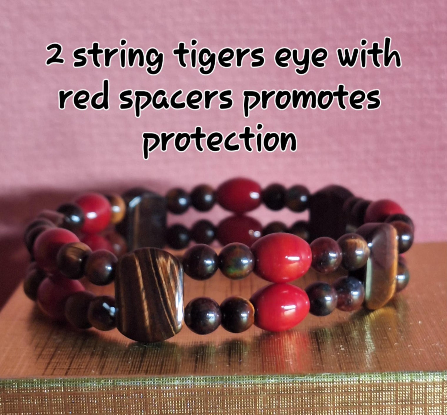 2 String tiger eye with red spacers promotes protection